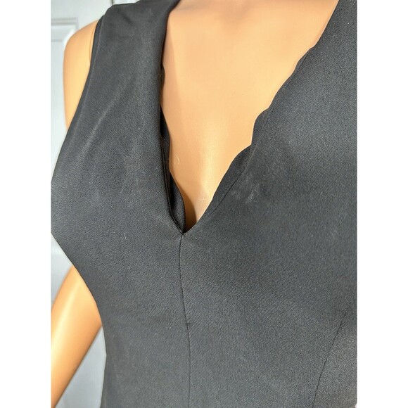 Rent The Runway  Pleated Cap Sleeve Black Crepe V-Neck Fit Flare Career Dress 2 - Picture 4 of 9